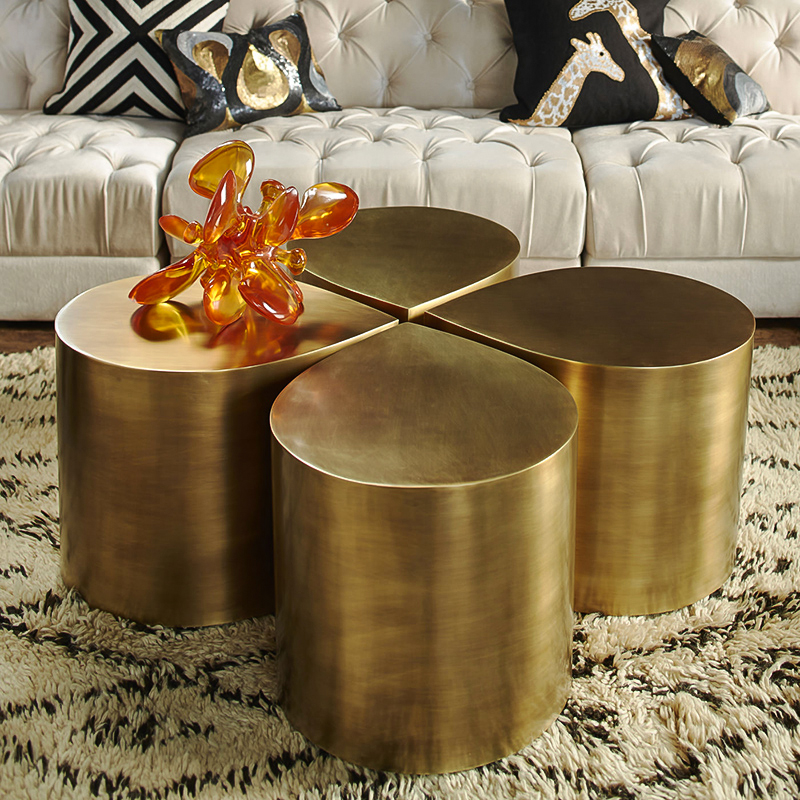 Design petalo Estechetic Tavolino di lusso Set 4 tavoli laterali in oro per soggiorno moderno